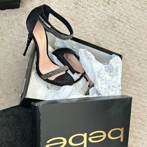 Bebe Black Stiletto Heels with Rhinestone Accents